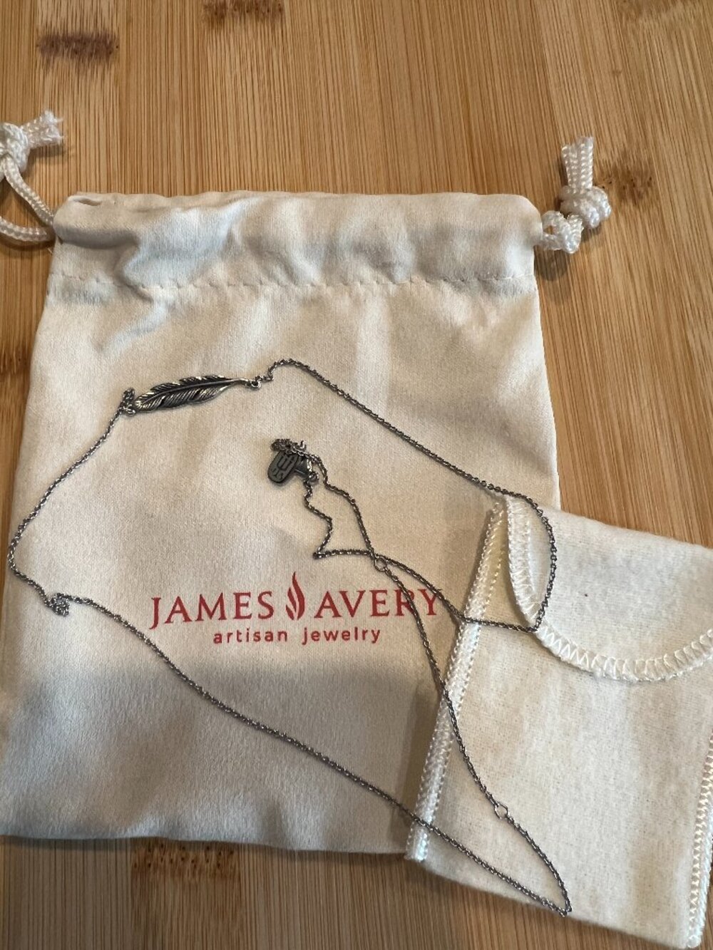 RARE Retired James Avery Sterling Silver Delicate Feather Necklace